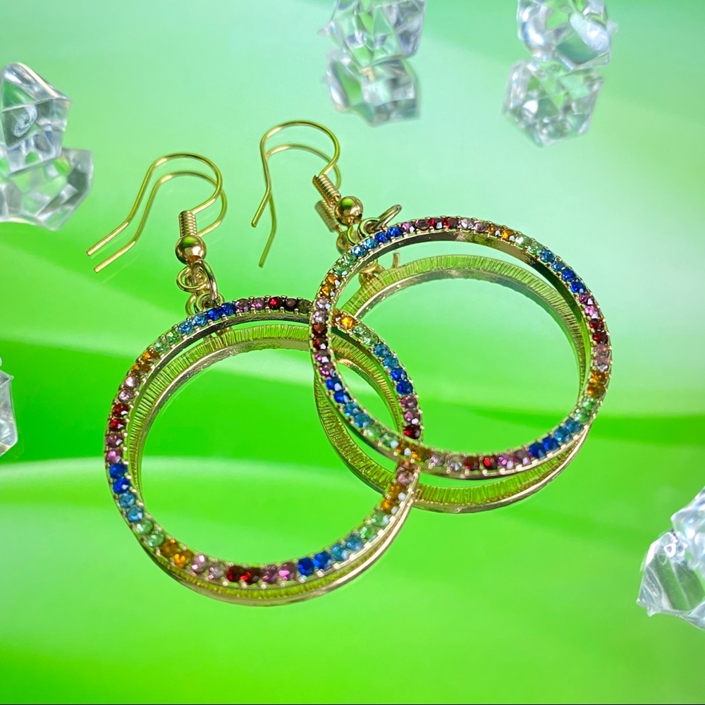 Handmade Multicolor Gem Hoop Earrings